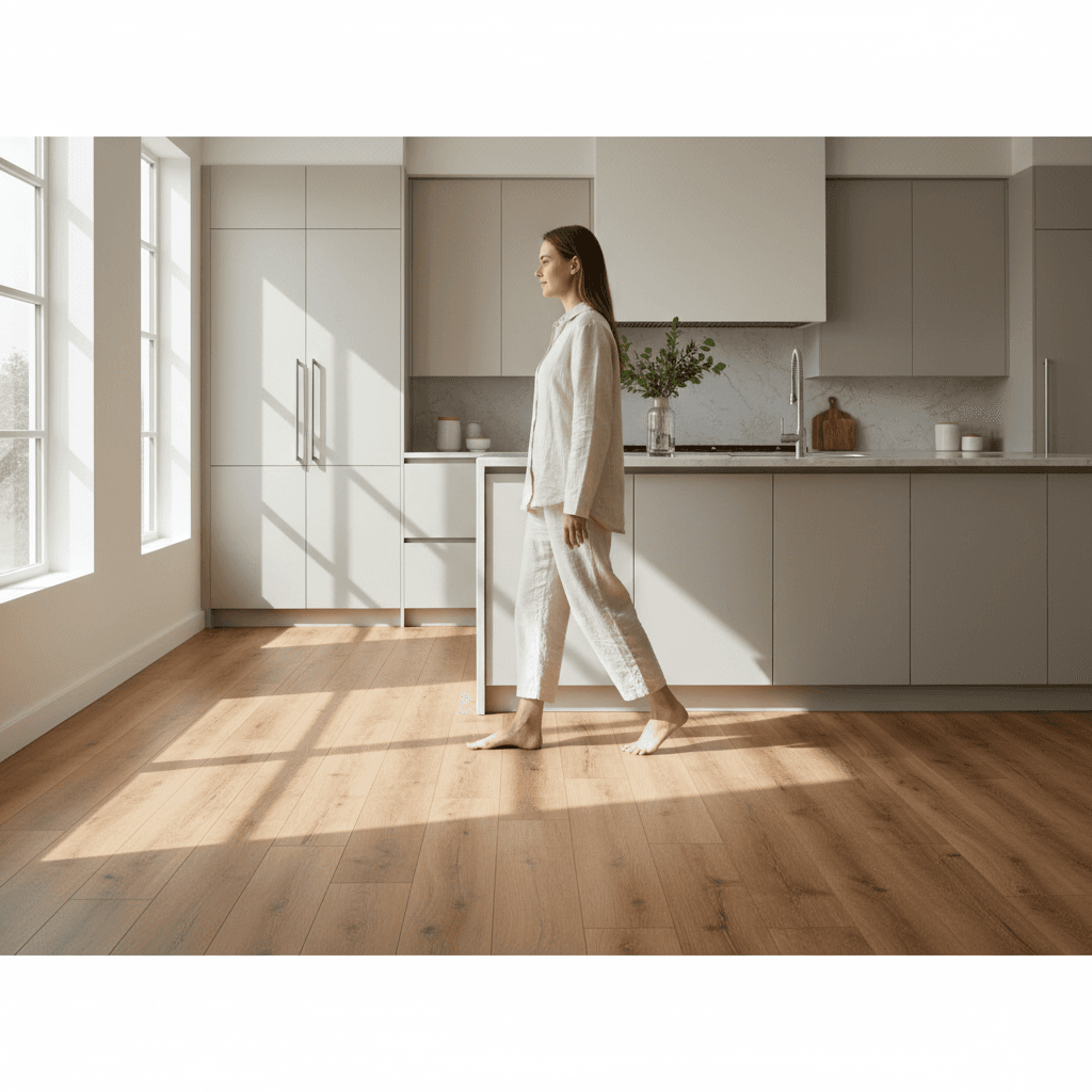 Luxury vinyl plank flooring in modern kitchen