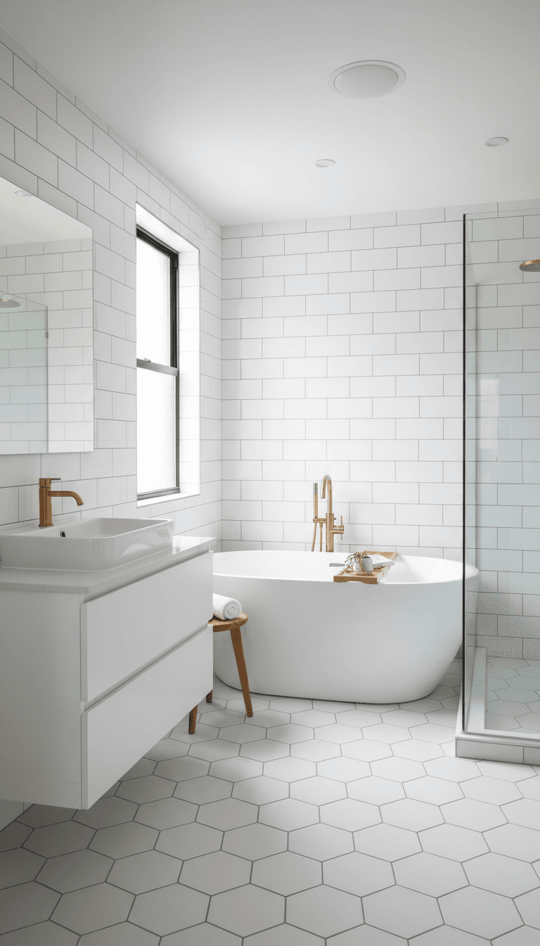 Completed bathroom remodel showcasing tile installation and modern fixtures