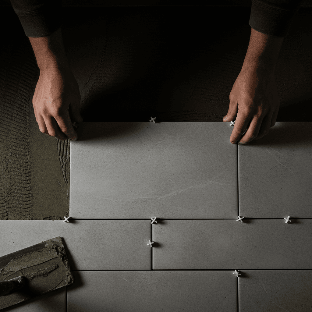 Professional tile installation with precise spacing