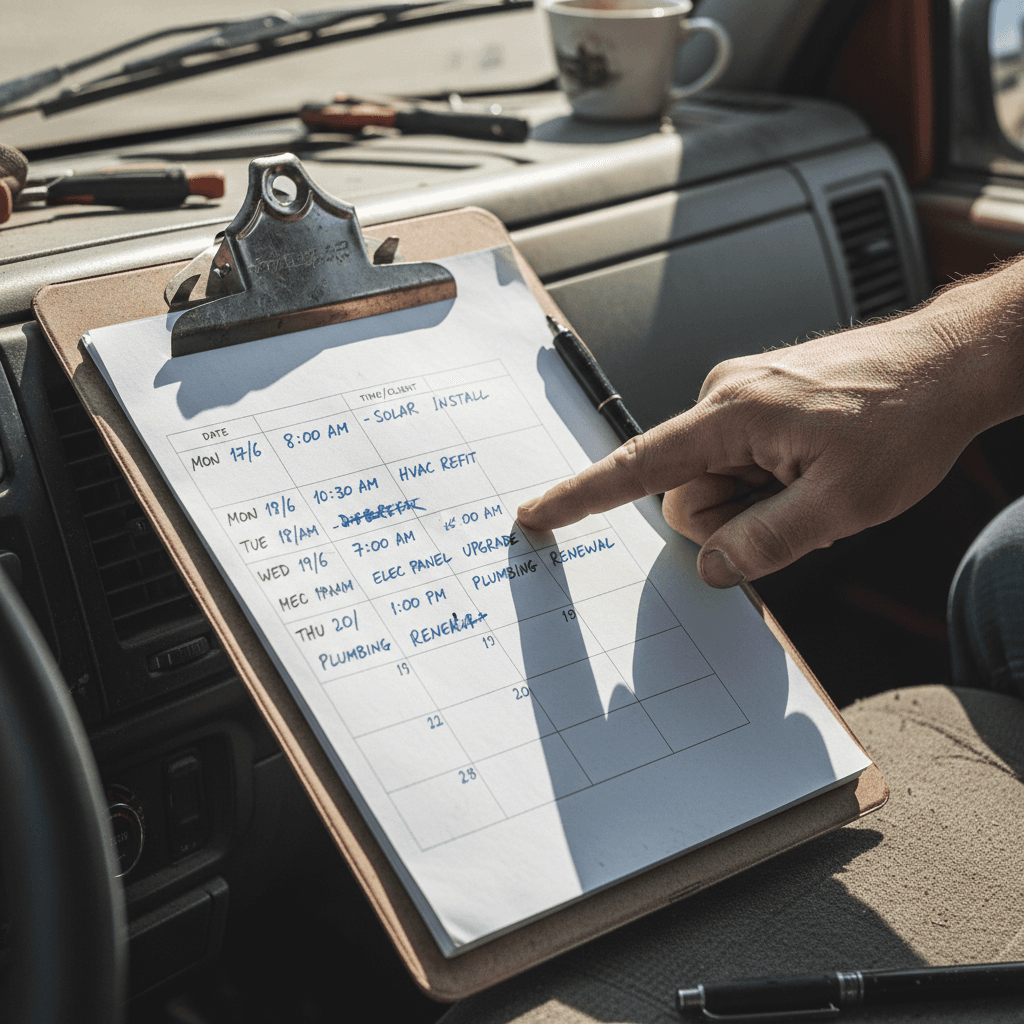 Job scheduling calendar showing organized appointment management