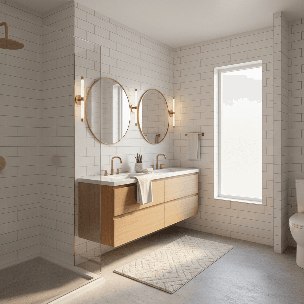 Completed bathroom remodeling with modern fixtures and finishes