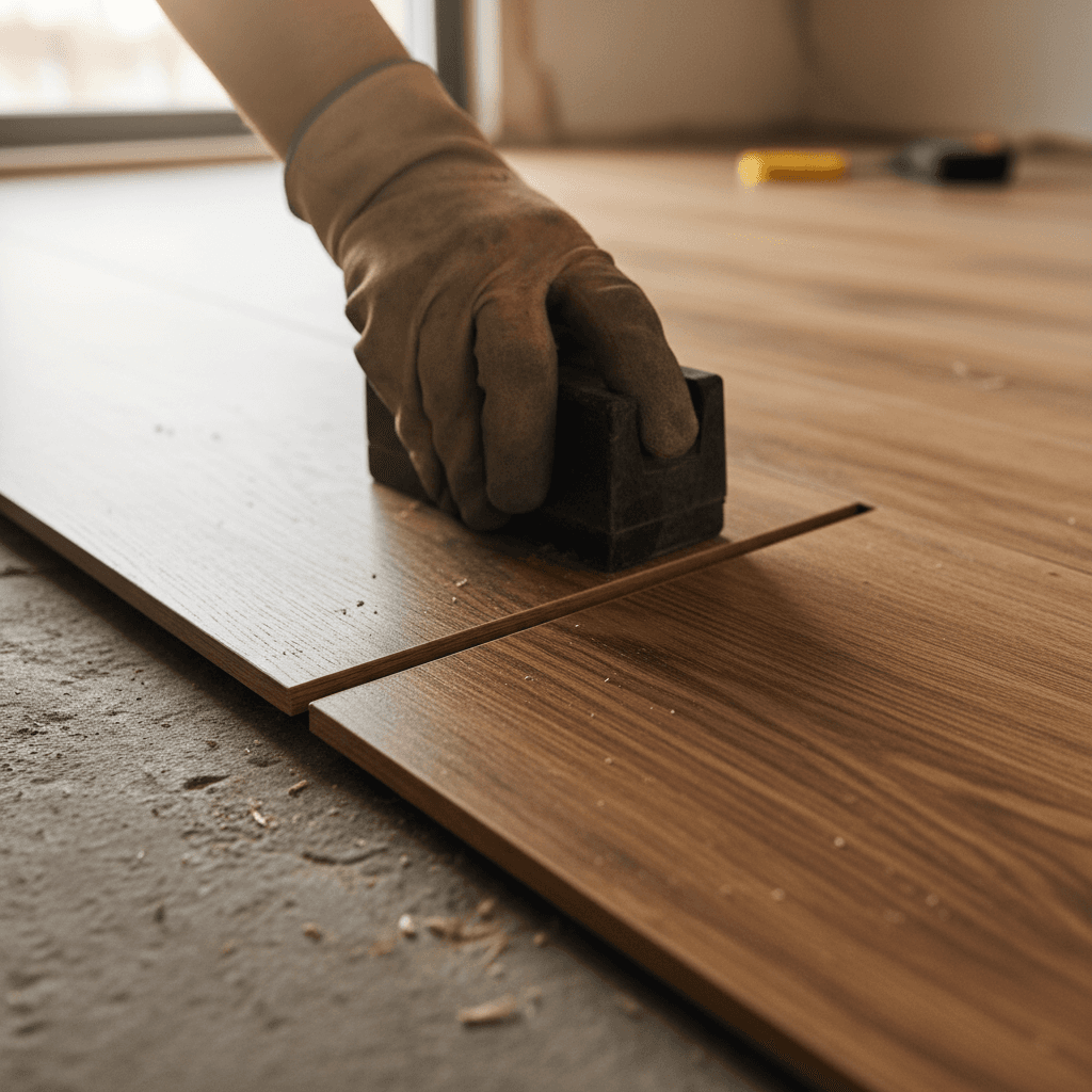 Laminate flooring installation in progress
