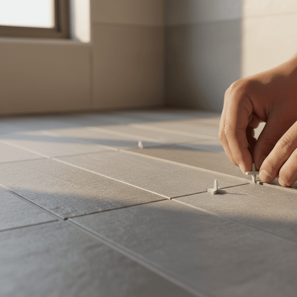 Professional tile installation with precise grout lines